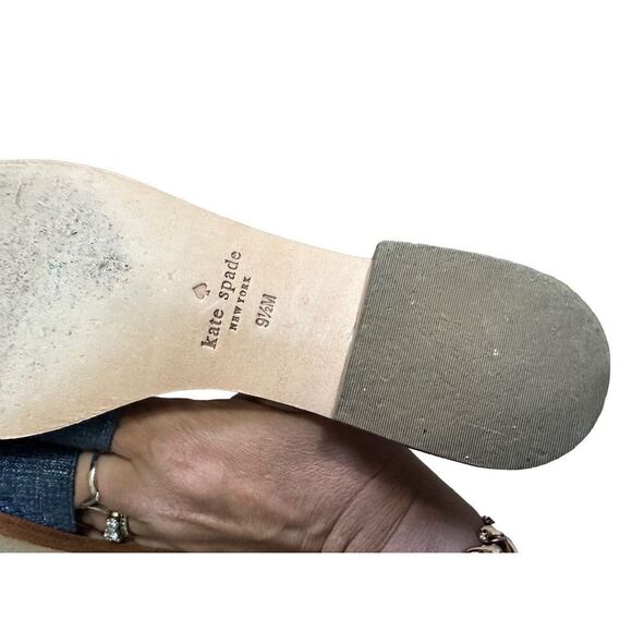 Kate Spade Kiltie Denim Leather Slide Sandals Gold Rings - Picture 8 of 10